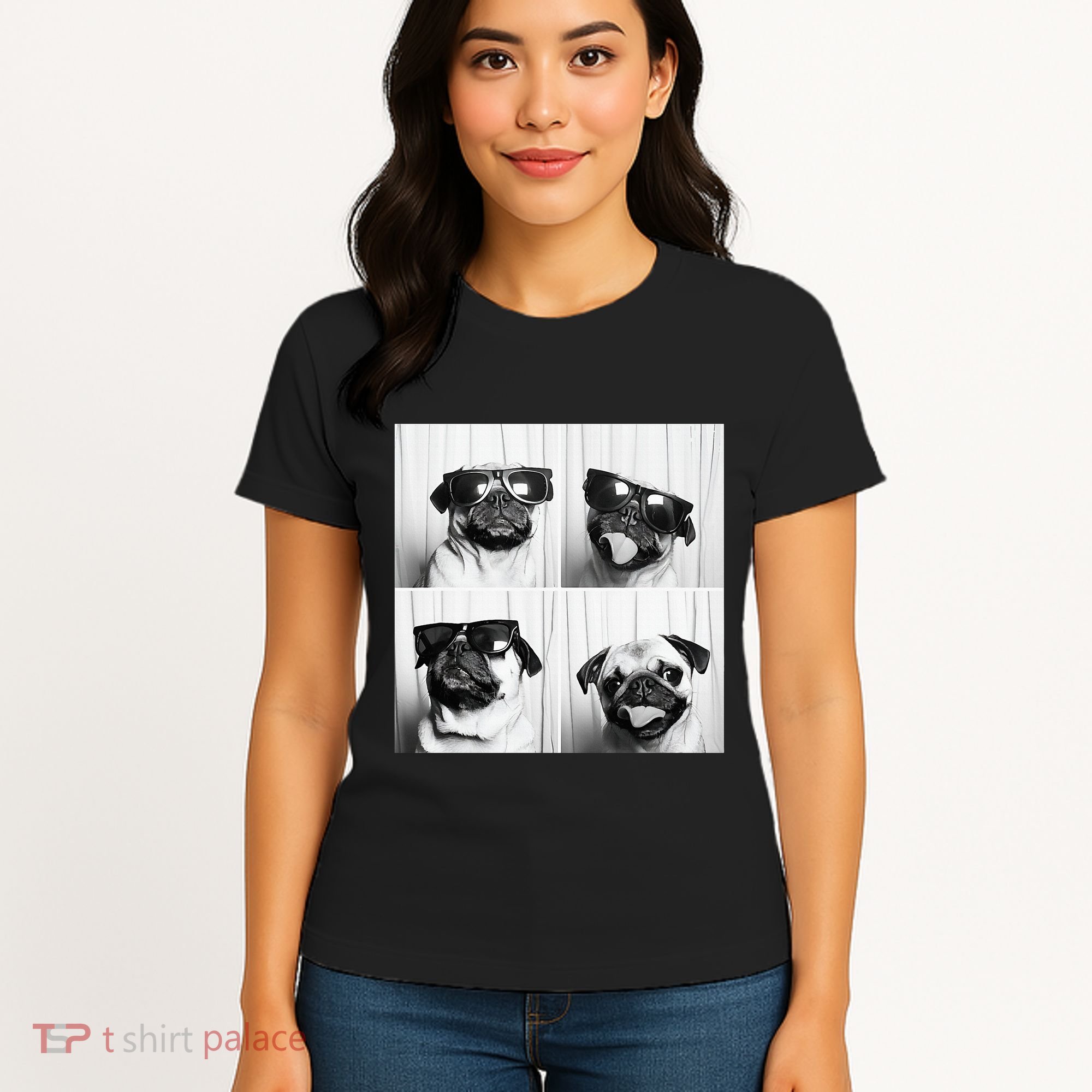 Cute Pug Face Pet Photobooth Cool Pug With Sunglasses Women's T-Shirt