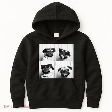 Cute Pug Face Pet Photobooth Cool Pug With Sunglasses Kids Hoodie