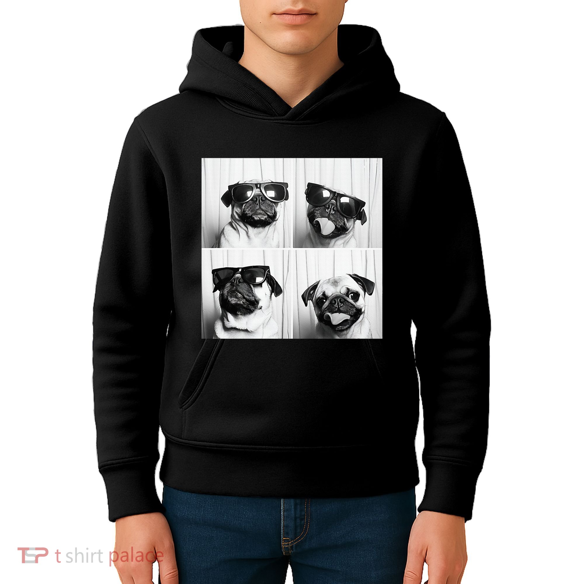 Cute Pug Face Pet Photobooth Cool Pug With Sunglasses Kids Hoodie