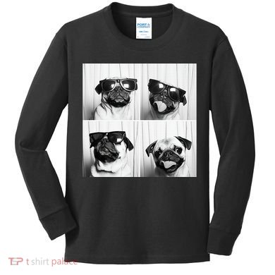 Cute Pug Face Pet Photobooth Cool Pug With Sunglasses Kids Long Sleeve Shirt