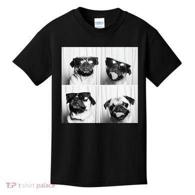 Cute Pug Face Pet Photobooth Cool Pug With Sunglasses Kids T-Shirt