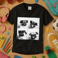 Cute Pug Face Pet Photobooth Cool Pug With Sunglasses Kids T-Shirt thumb 3