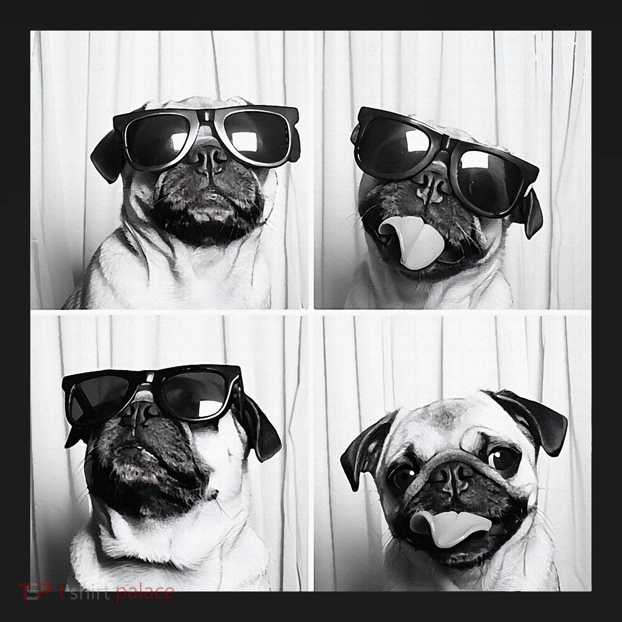 Cute Pug Face Pet Photobooth Cool Pug With Sunglasses Kids T-Shirt