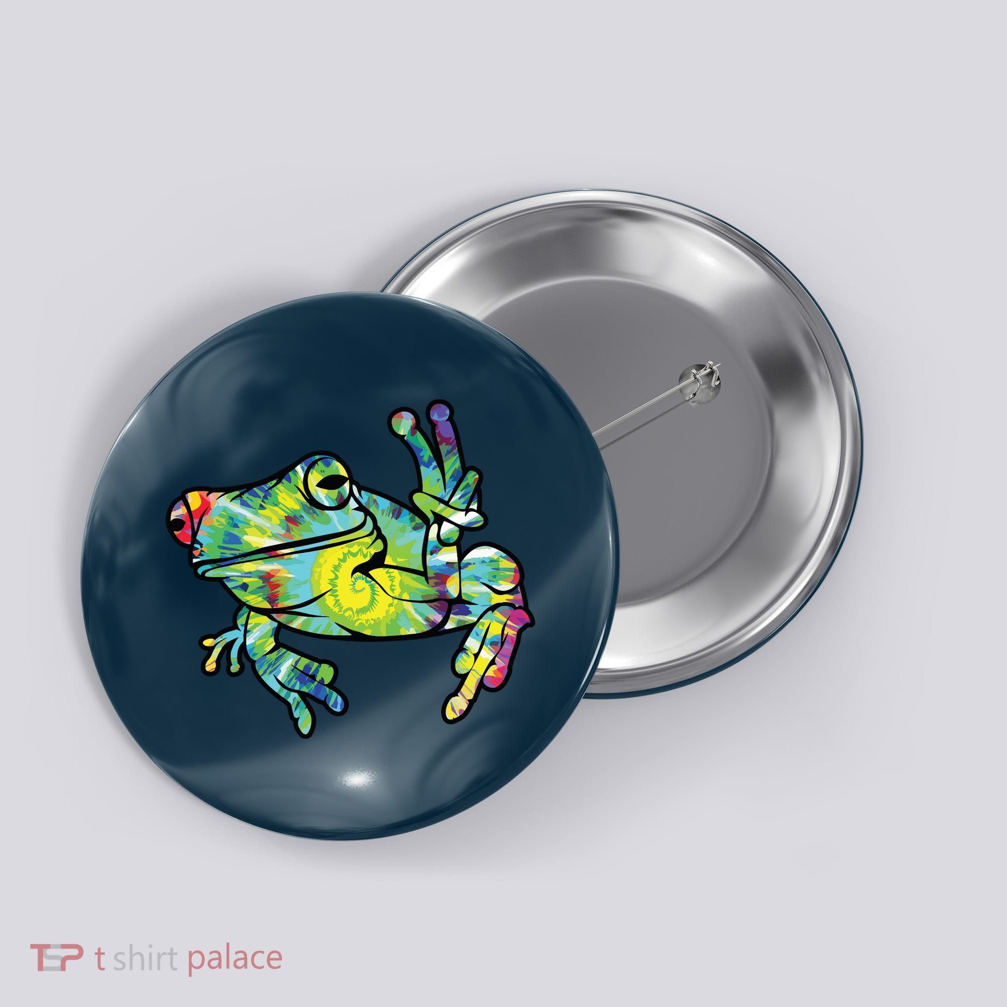 Cool Peace Frog Tie Dye Button