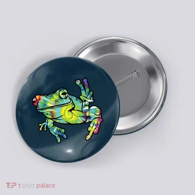 Cool Peace Frog Tie Dye Button