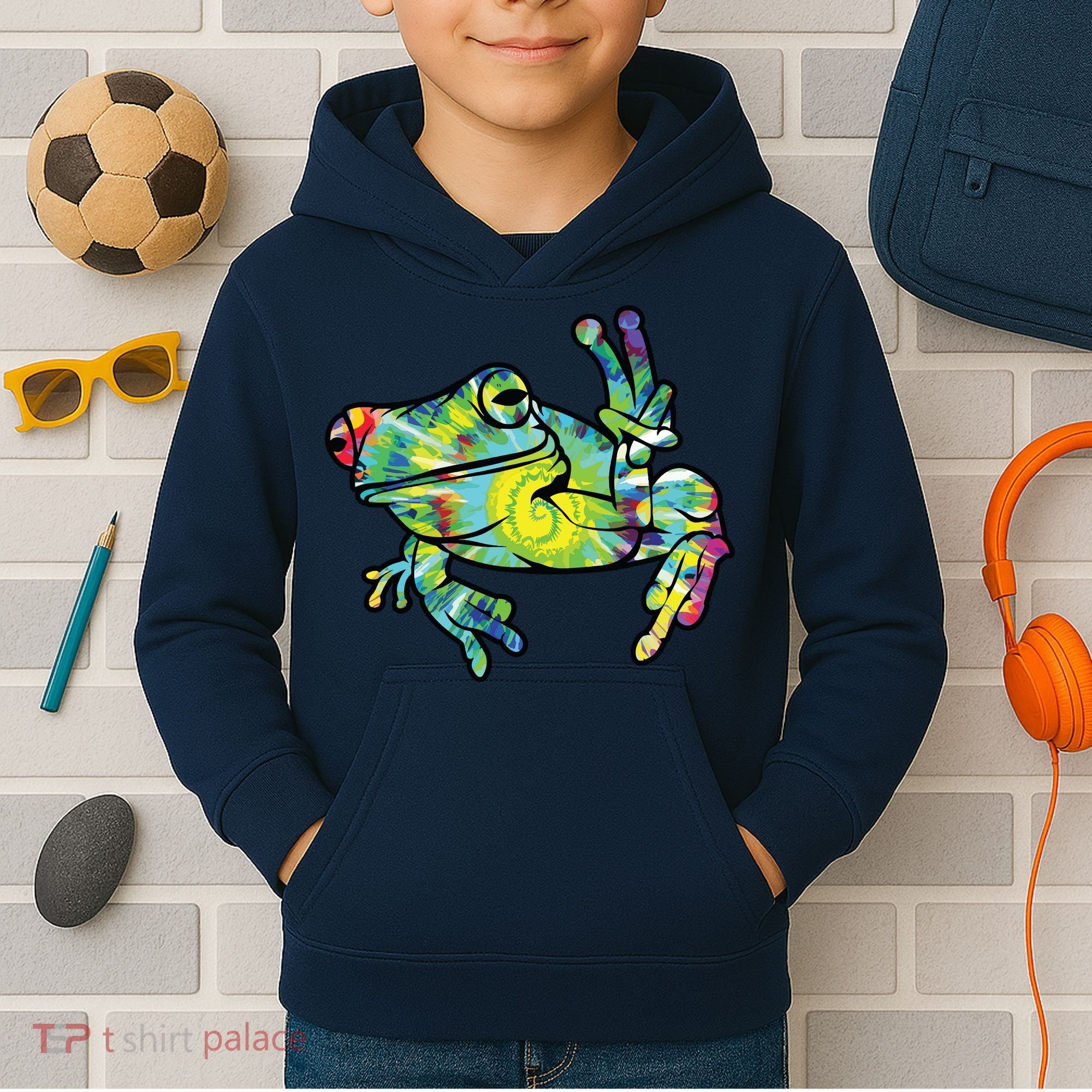 Cool Peace Frog Tie Dye Kids Hoodie