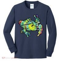 Cool Peace Frog Tie Dye Kids Long Sleeve Shirt thumb 0