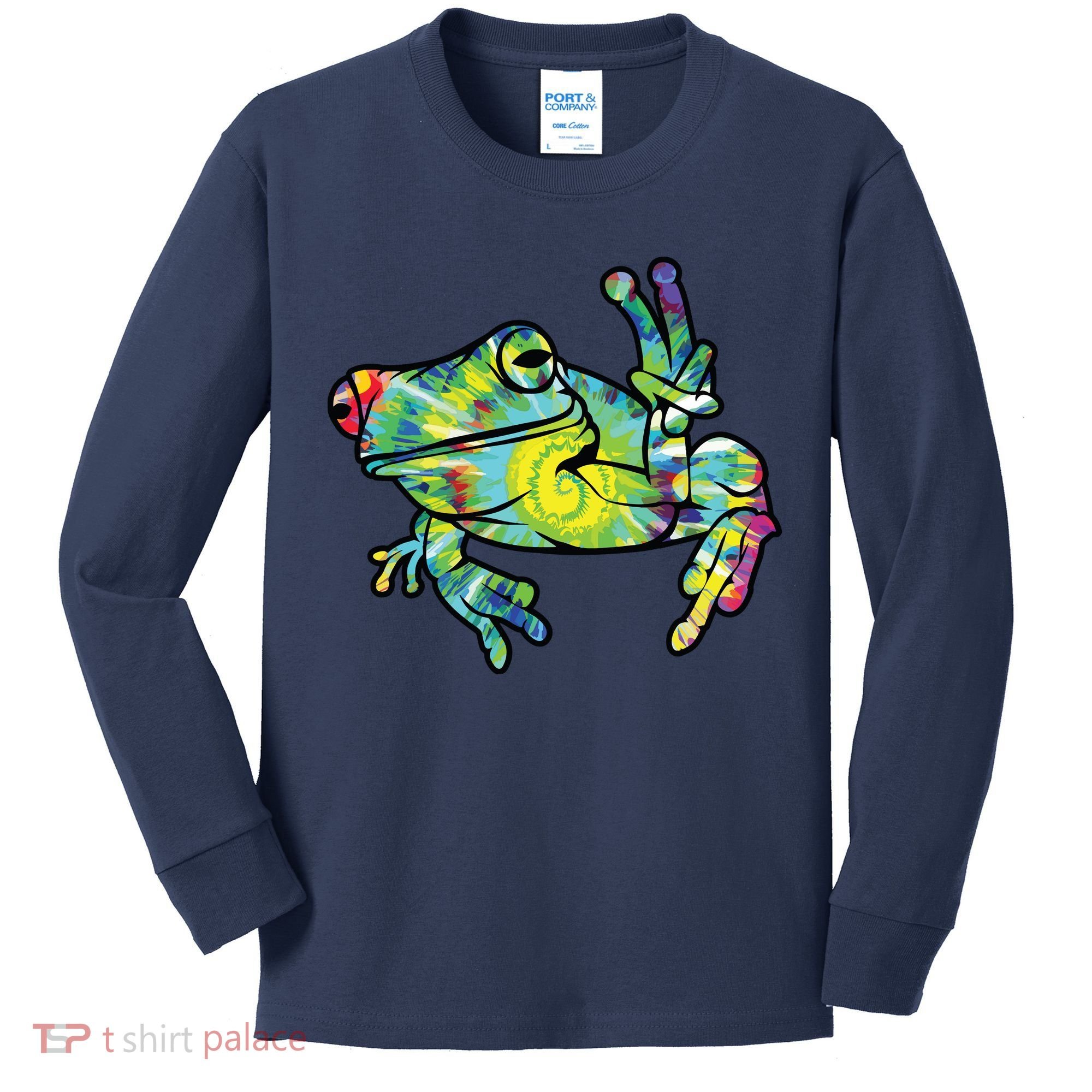 Cool Peace Frog Tie Dye Kids Long Sleeve Shirt