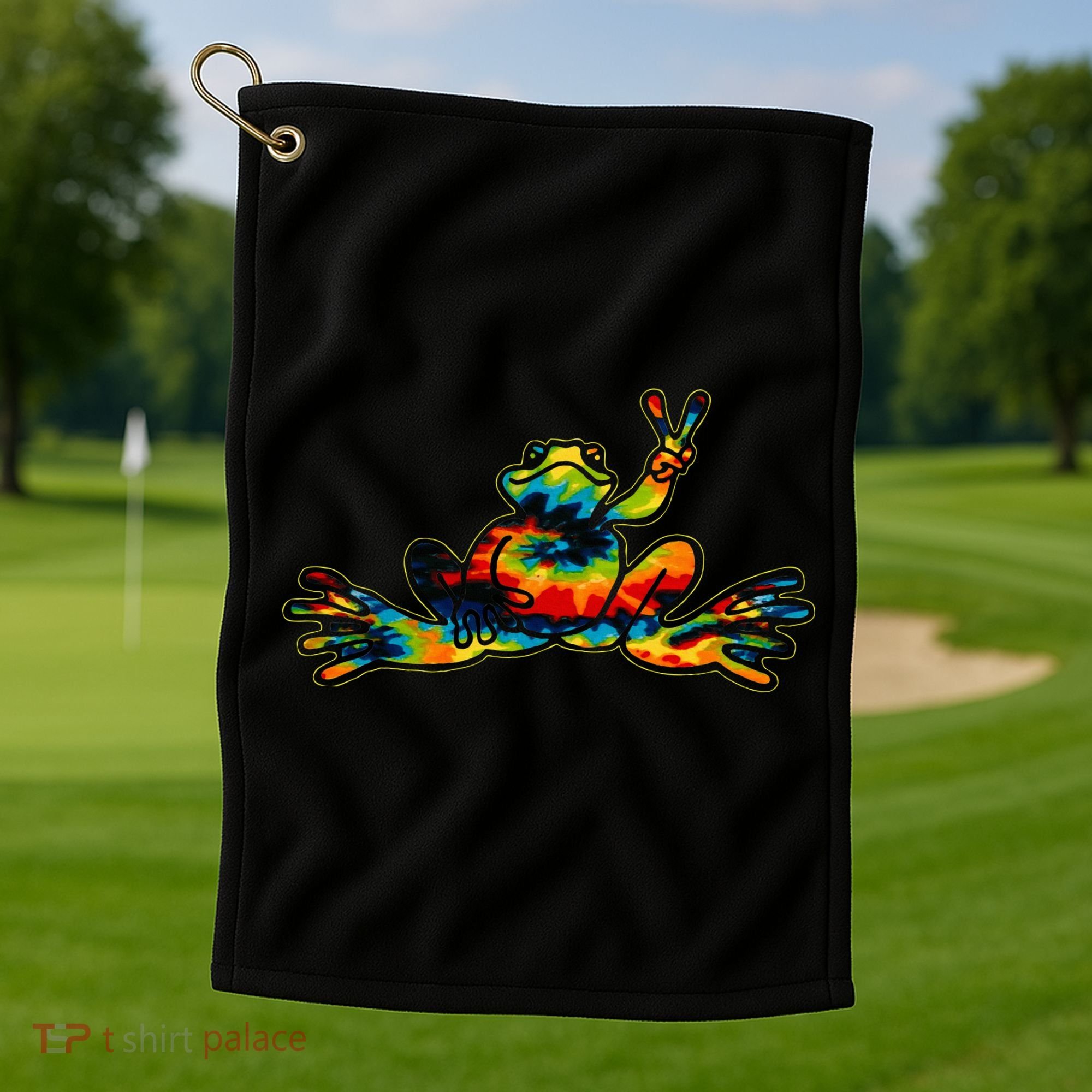 Cool Peace Frog Tie Dye 1960s Fashion Nonconformists Golf Towel