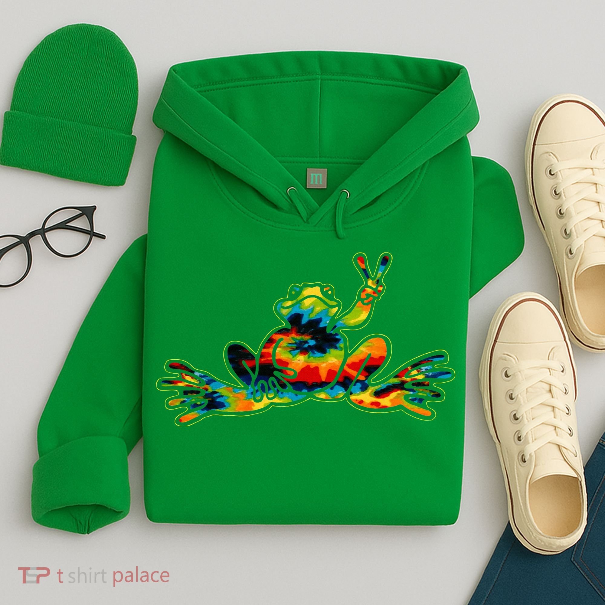 Cool Peace Frog Tie Dye 1960s Fashion Nonconformists Hoodie