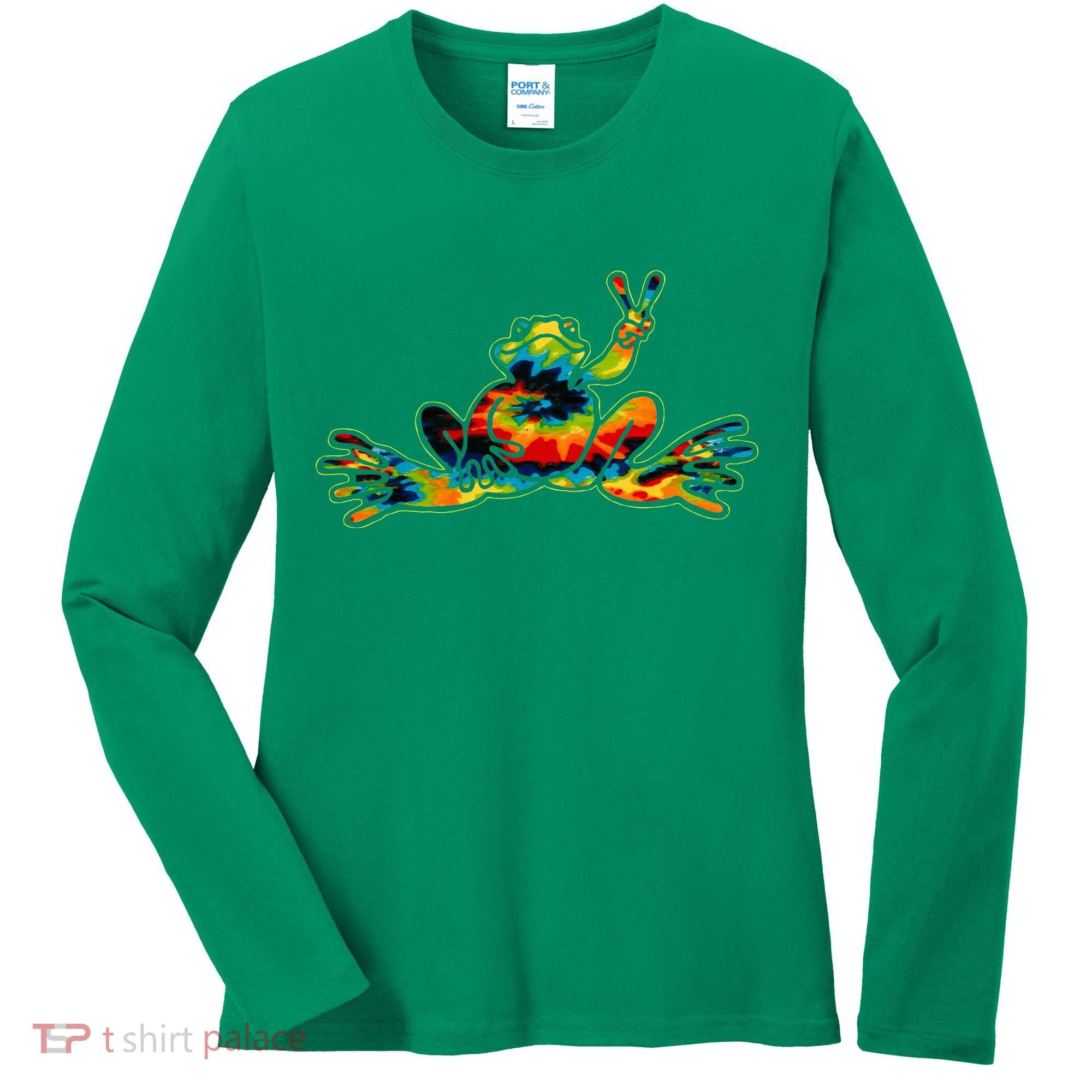 Cool Peace Frog Tie Dye 1960s Fashion Nonconformists Women's Long Sleeve Shirt