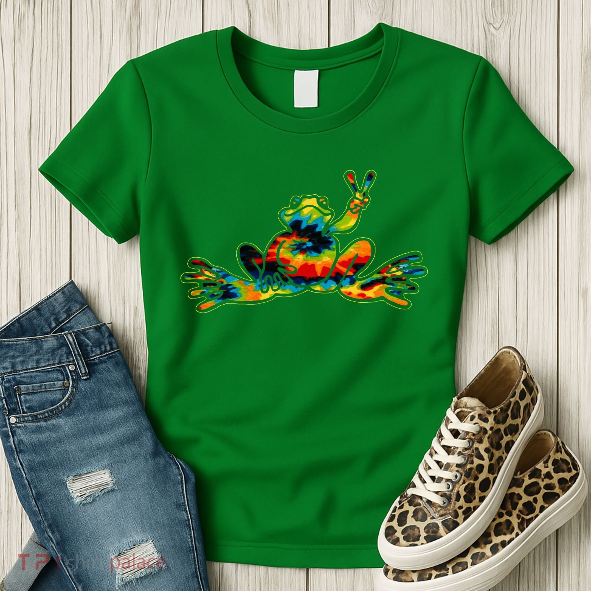 Cool Peace Frog Tie Dye 1960s Fashion Nonconformists Women's T-Shirt