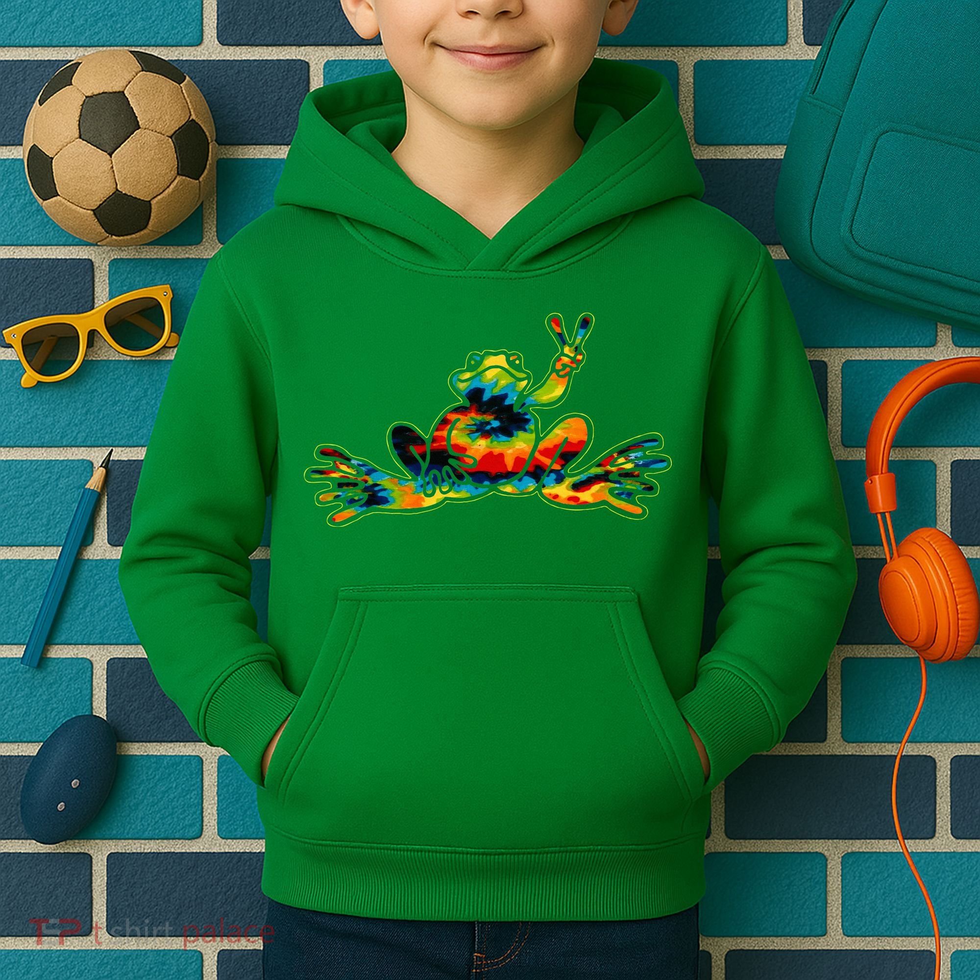 Cool Peace Frog Tie Dye 1960s Fashion Nonconformists Kids Hoodie