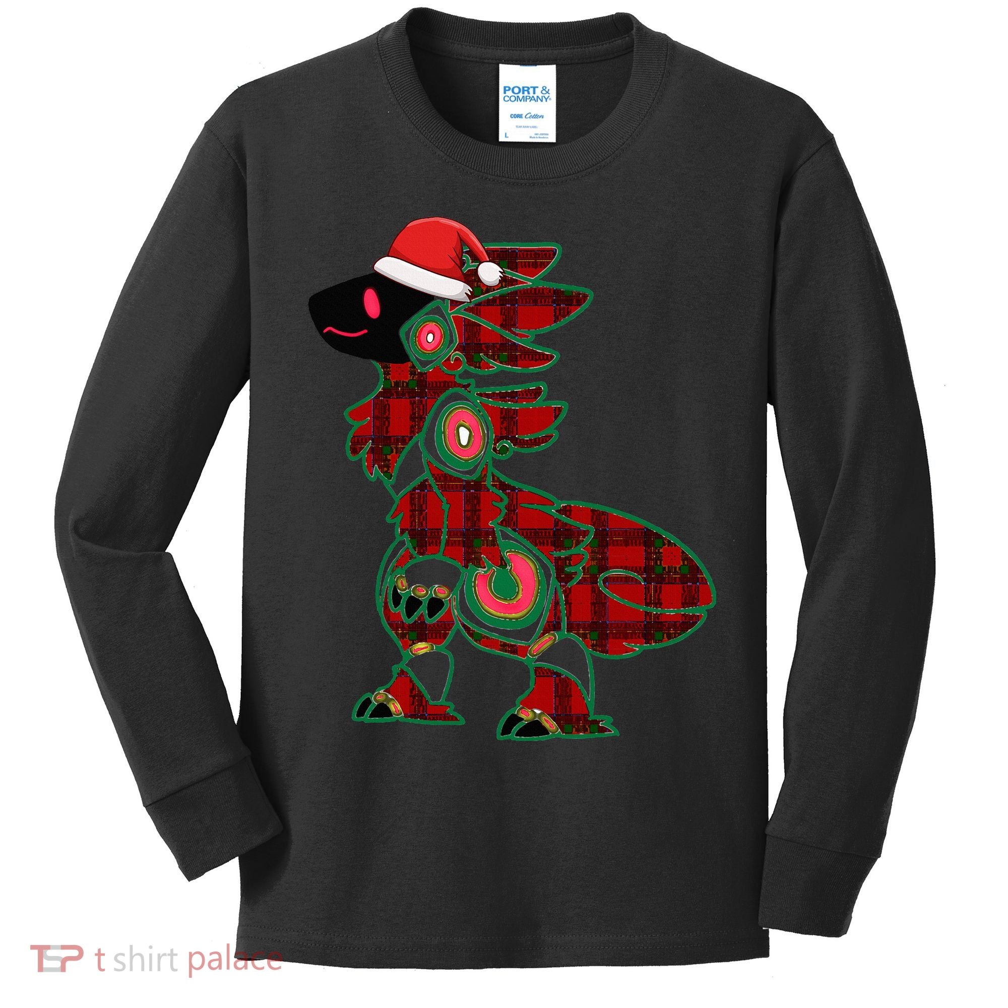 Christmas Protogen Fursuit Tartan Fursona Kids Long Sleeve Shirt