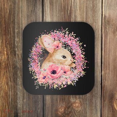Cute Pink Floral Easter Bunny Coaster
