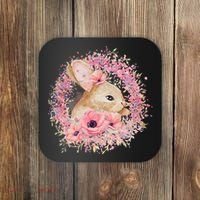 Cute Pink Floral Easter Bunny Coaster thumb 0