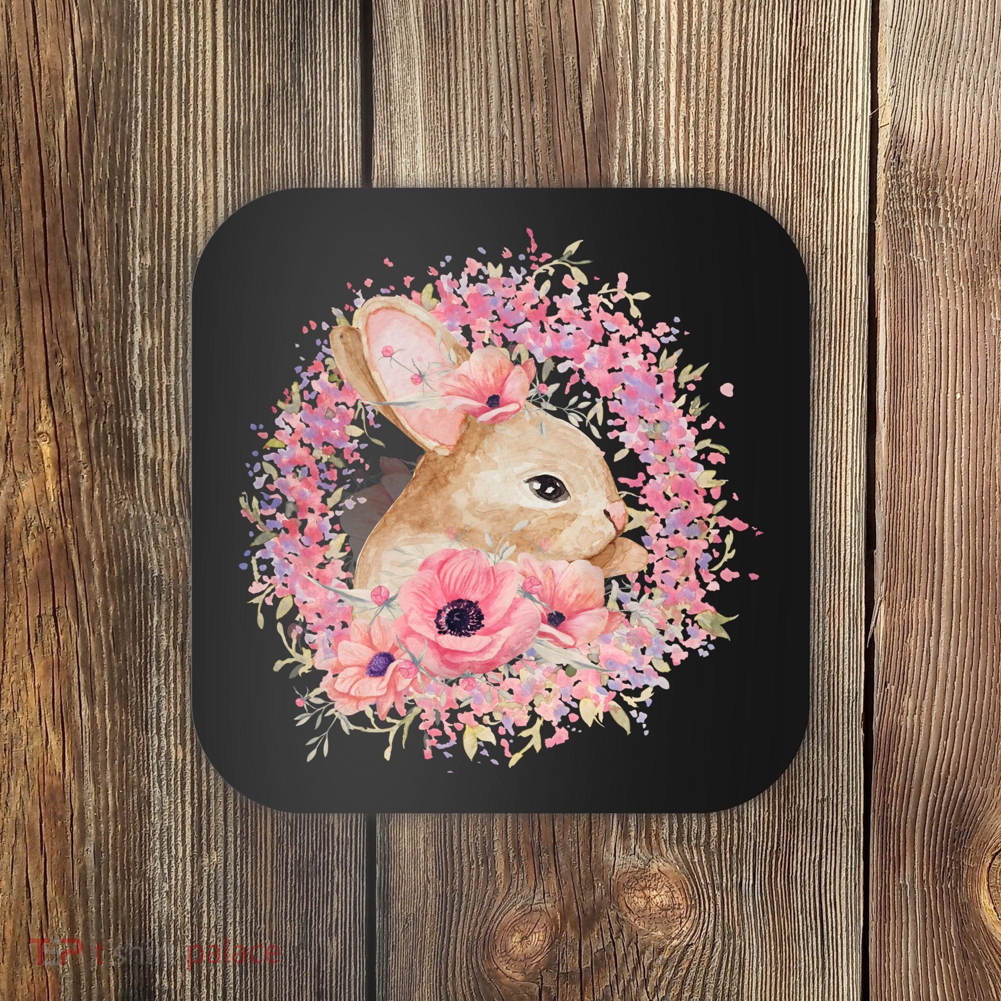 Cute Pink Floral Easter Bunny Coaster