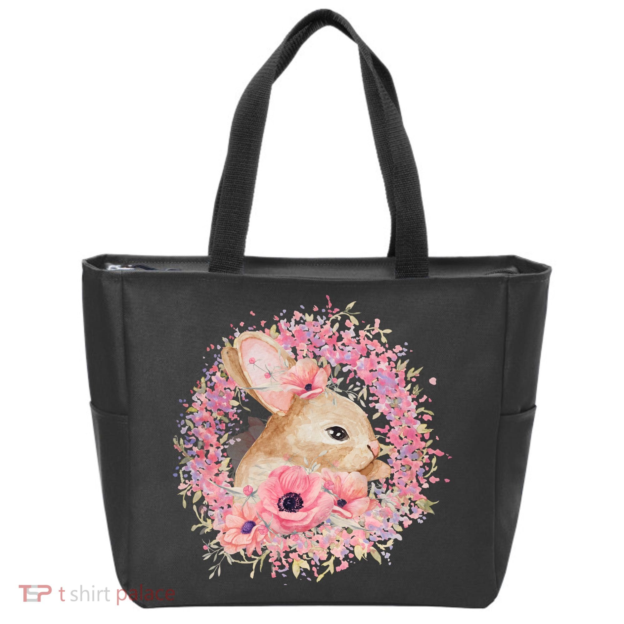Cute Pink Floral Easter Bunny Tote Bag
