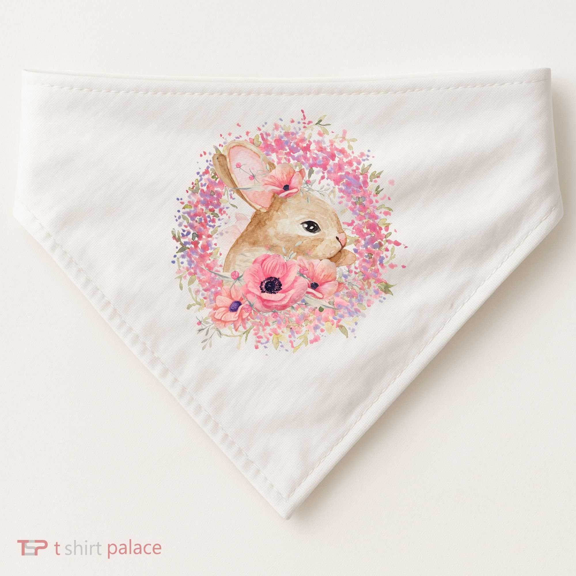 Cute Pink Floral Easter Bunny USA-Made Doggie Bandana