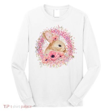 Cute Pink Floral Easter Bunny Long Sleeve Shirt