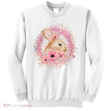 Cute Pink Floral Easter Bunny Sweatshirt