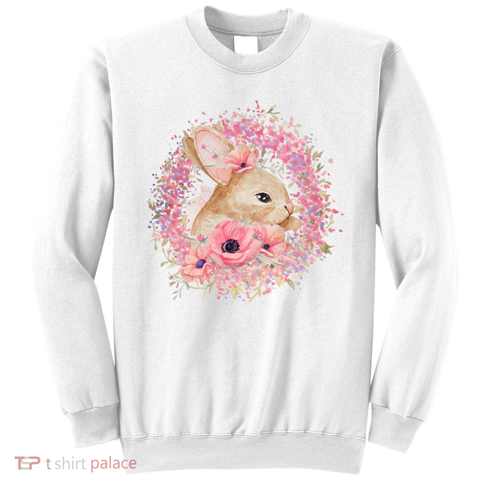 Cute Pink Floral Easter Bunny Sweatshirt