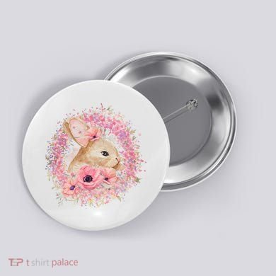 Cute Pink Floral Easter Bunny Button