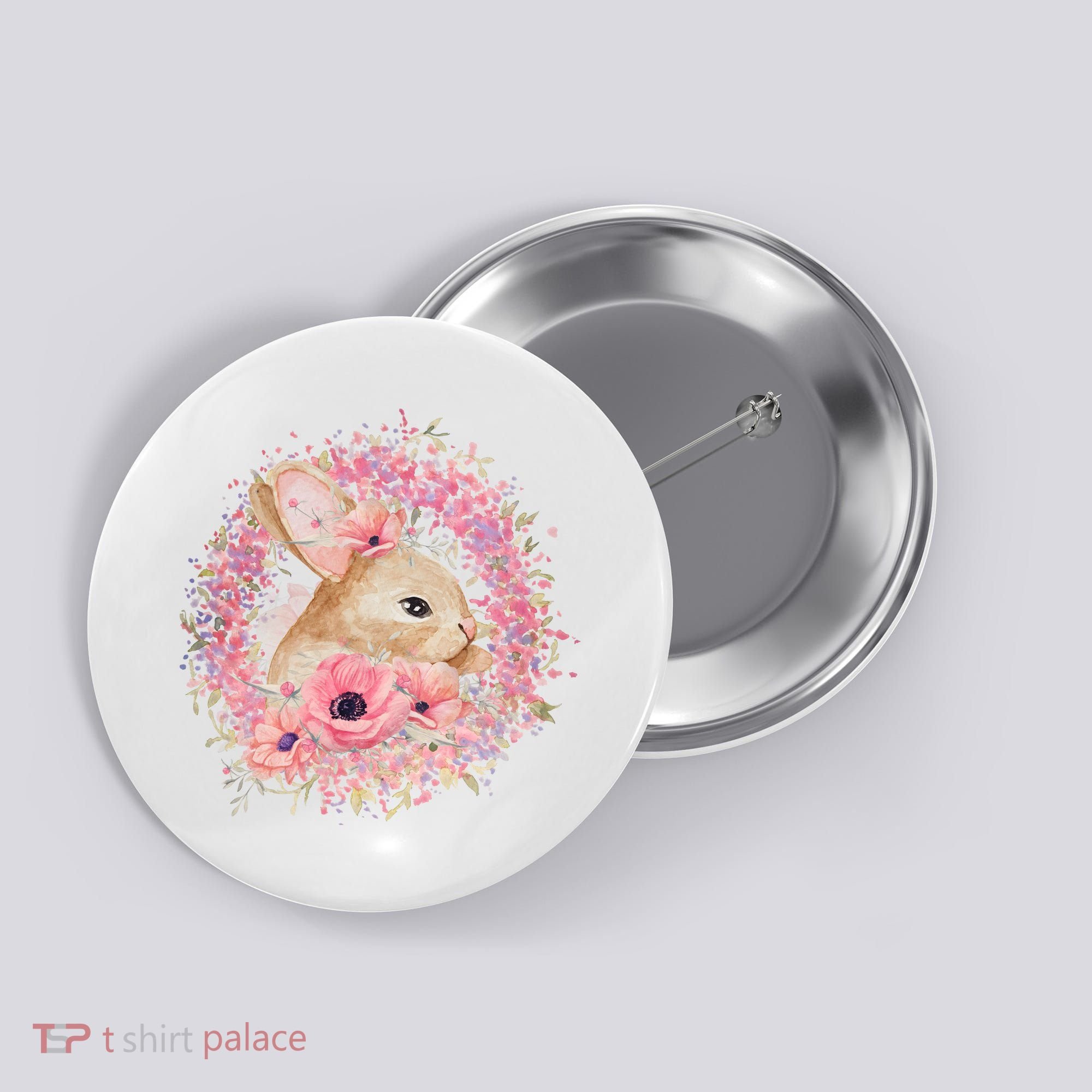 Cute Pink Floral Easter Bunny Button