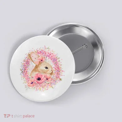 Cute Pink Floral Easter Bunny Button