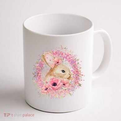 Cute Pink Floral Easter Bunny Coffee Mug back