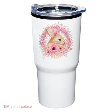 Cute Pink Floral Easter Bunny Tumbler