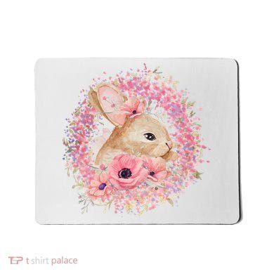 Cute Pink Floral Easter Bunny Mousepad