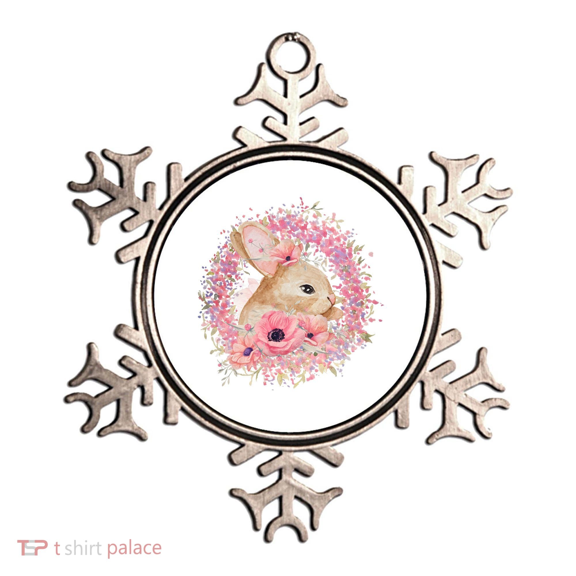 Cute Pink Floral Easter Bunny Ornament