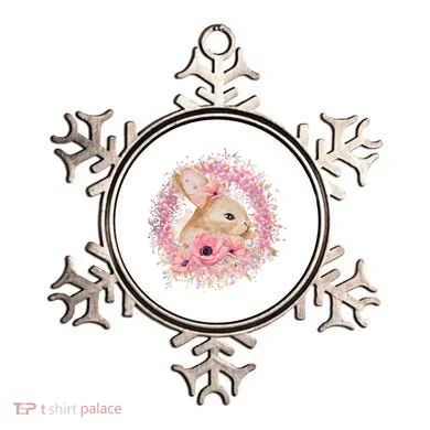 Cute Pink Floral Easter Bunny Ornament
