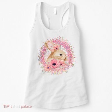 Cute Pink Floral Easter Bunny Women's Tank Top