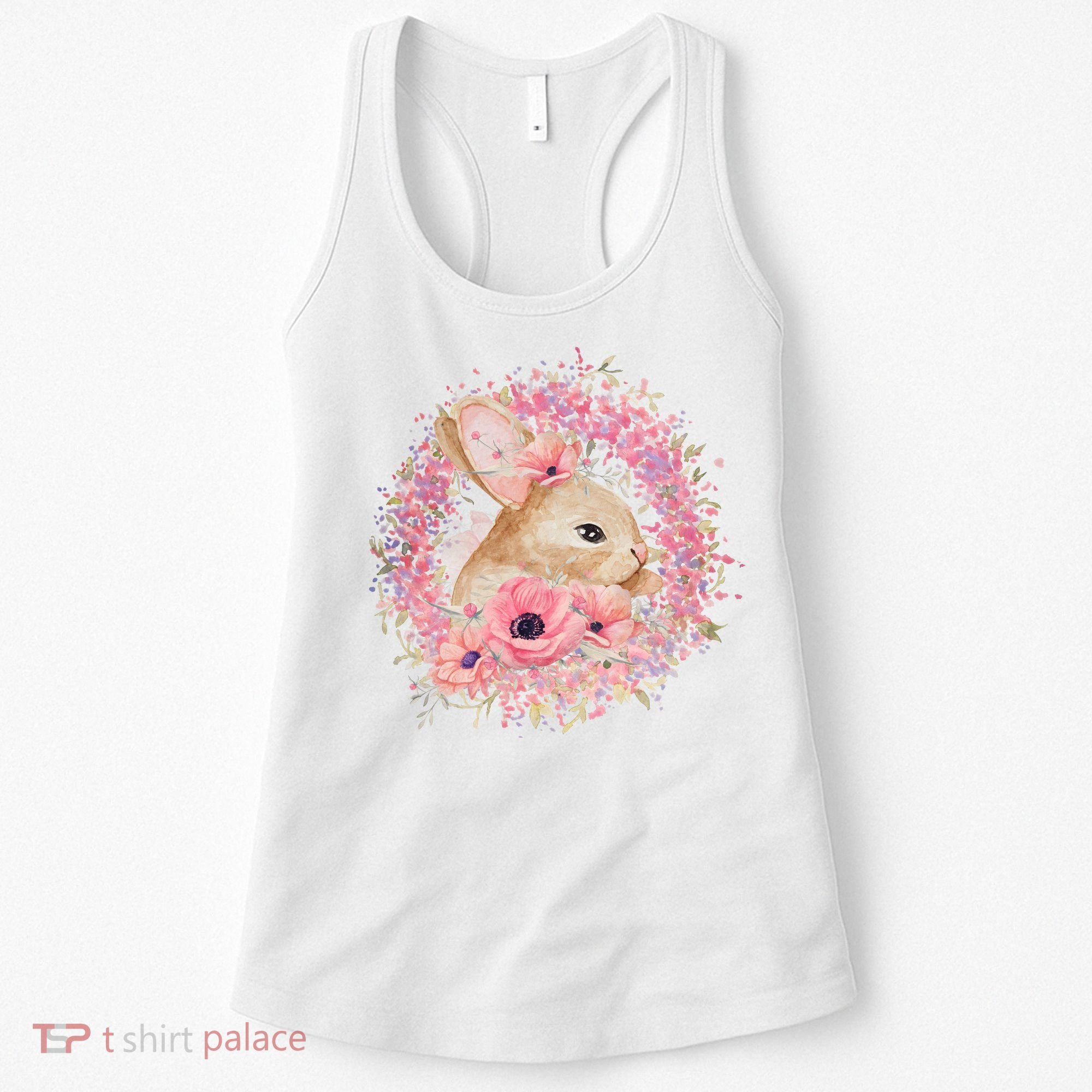 Cute Pink Floral Easter Bunny Women's Tank Top