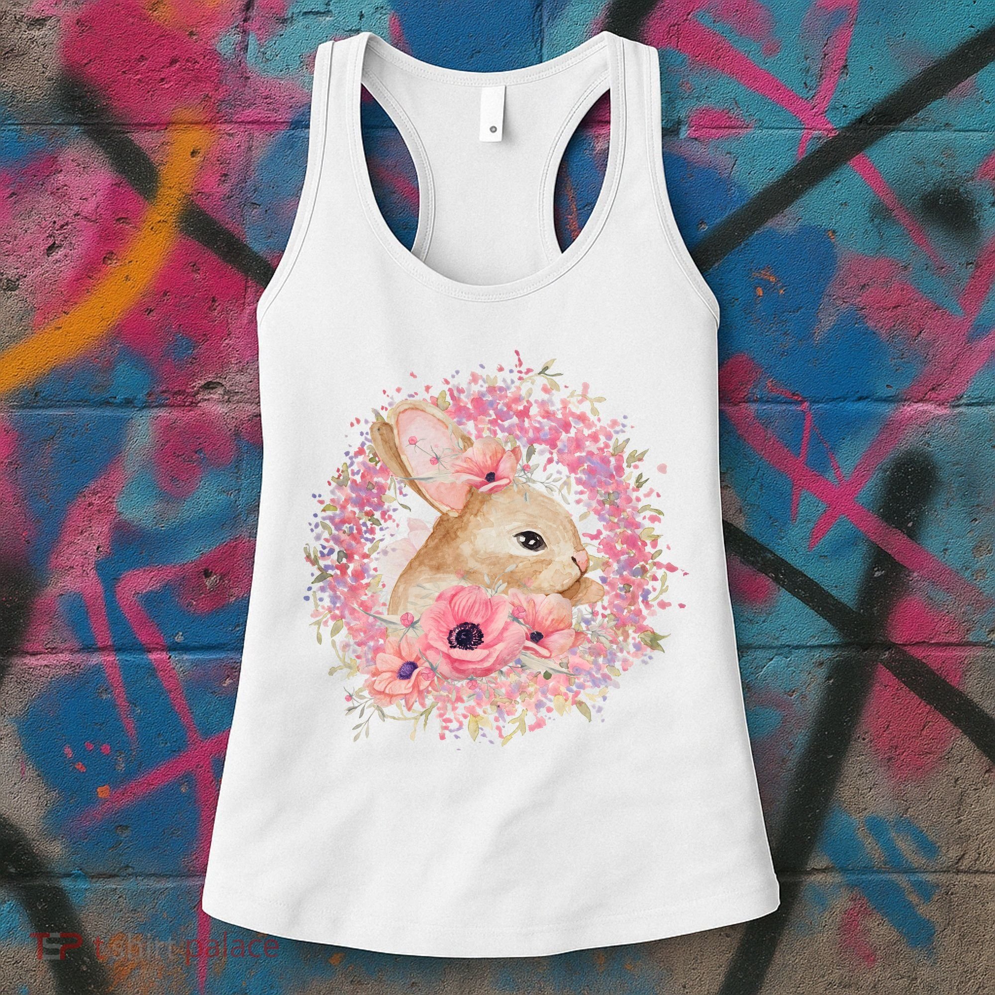 Cute Pink Floral Easter Bunny Women's Tank Top