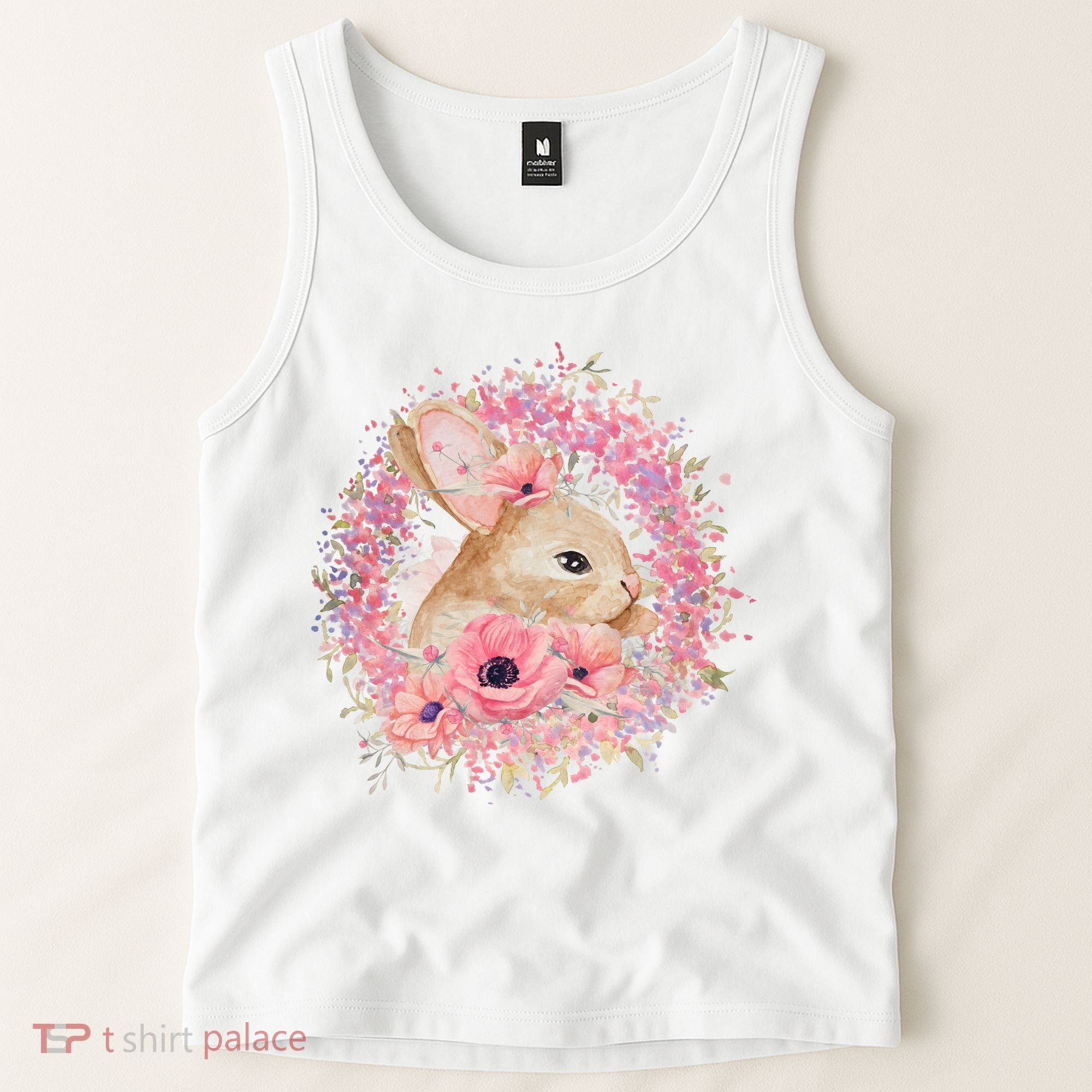 Cute Pink Floral Easter Bunny Tank Top