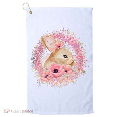 Cute Pink Floral Easter Bunny Golf Towel