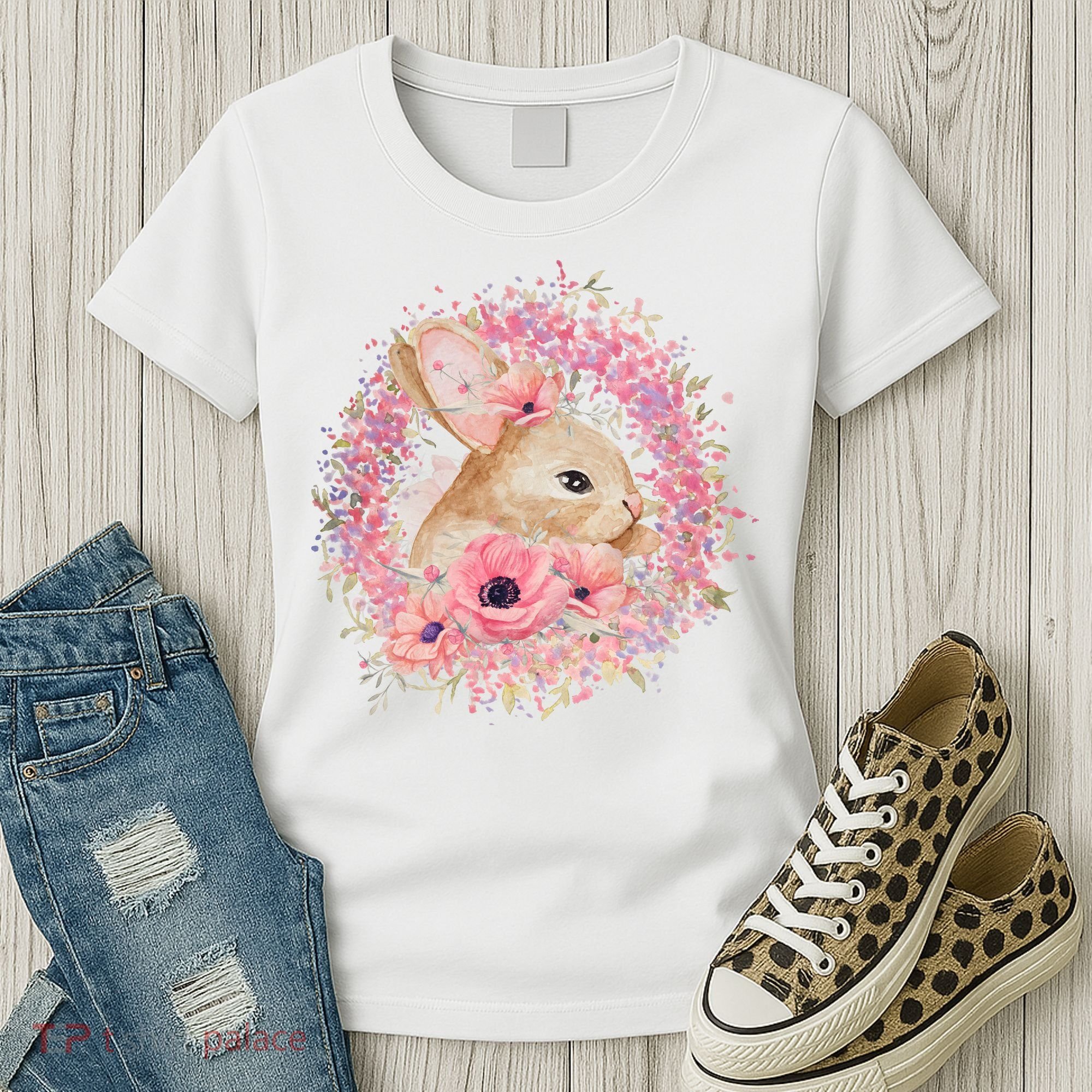 Cute Pink Floral Easter Bunny Women's T-Shirt