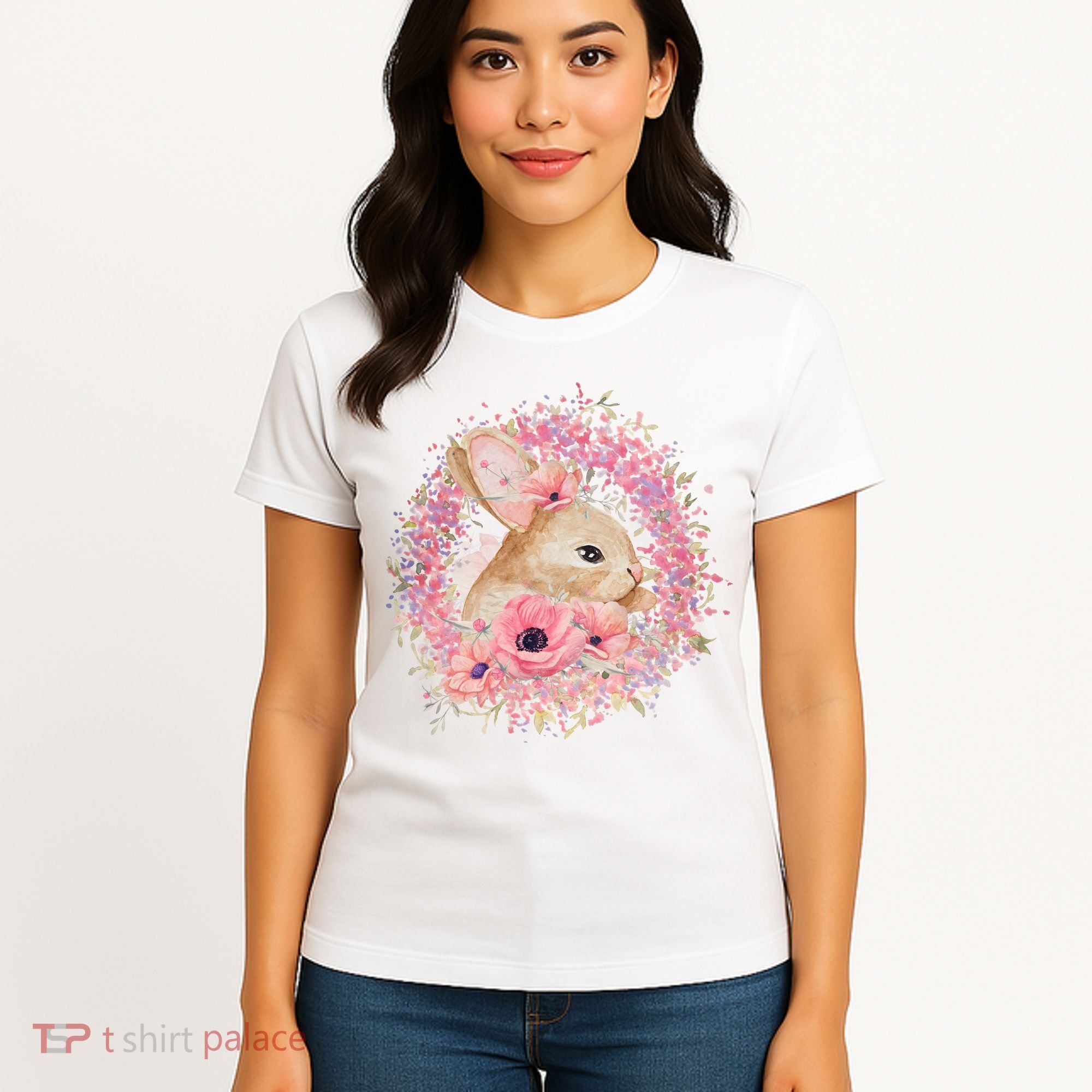 Cute Pink Floral Easter Bunny Women's T-Shirt