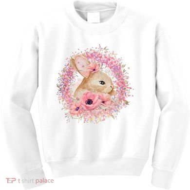 Cute Pink Floral Easter Bunny Kids Sweatshirt