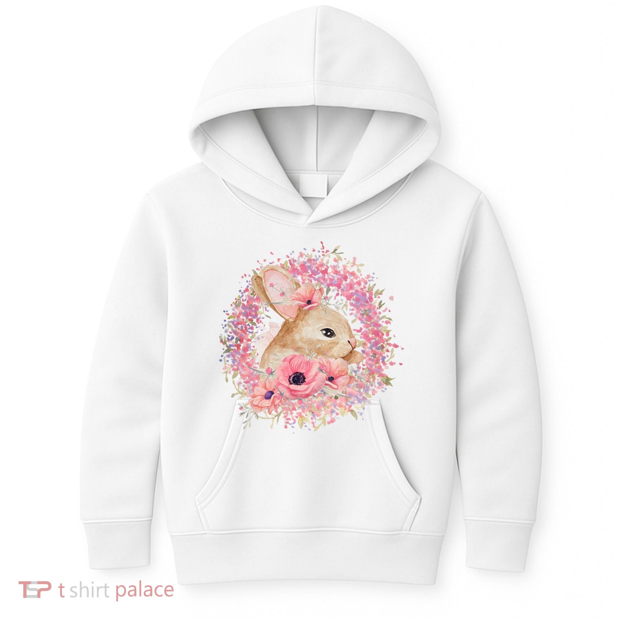 Cute Pink Floral Easter Bunny Kids Hoodie