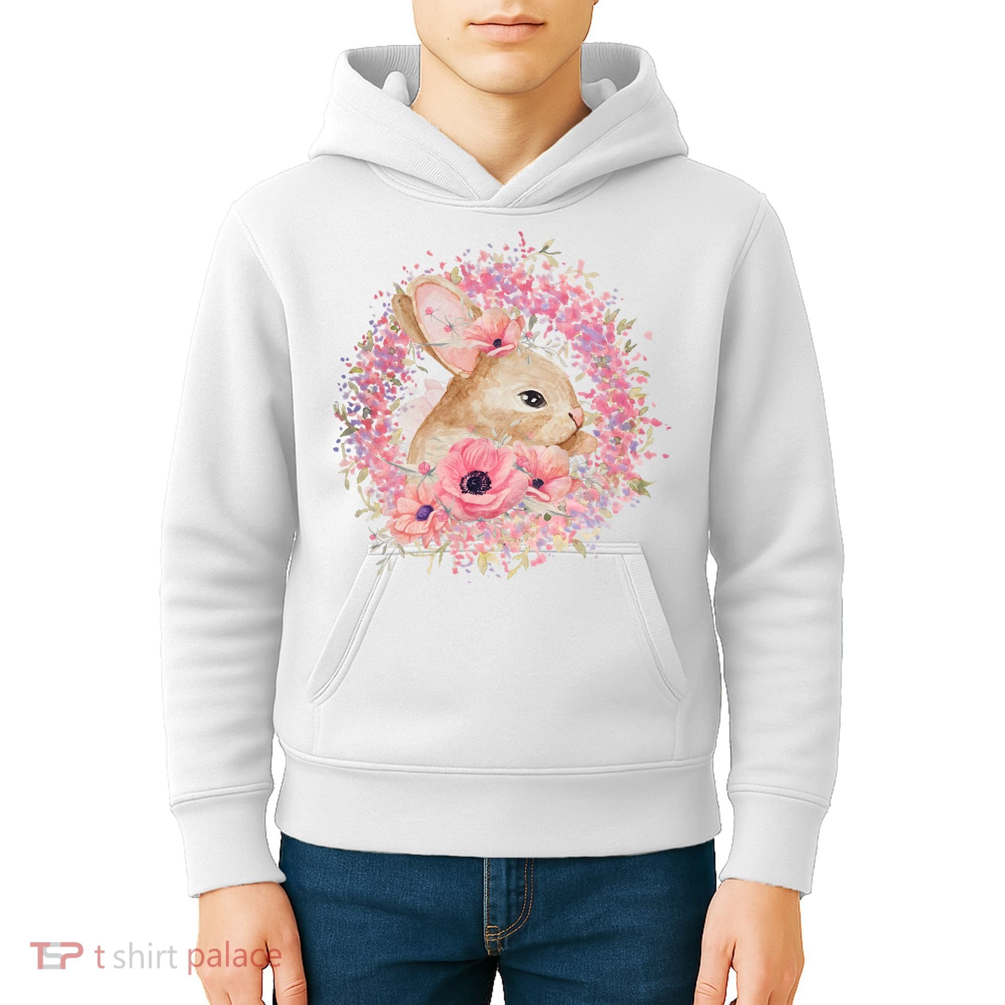Cute Pink Floral Easter Bunny Kids Hoodie