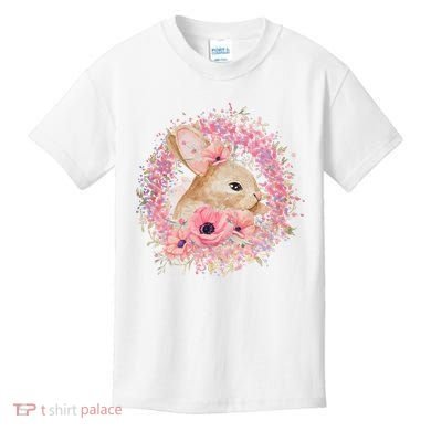 Cute Pink Floral Easter Bunny Kids T-Shirt