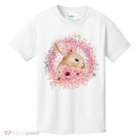 Cute Pink Floral Easter Bunny Kids T-Shirt thumb 0