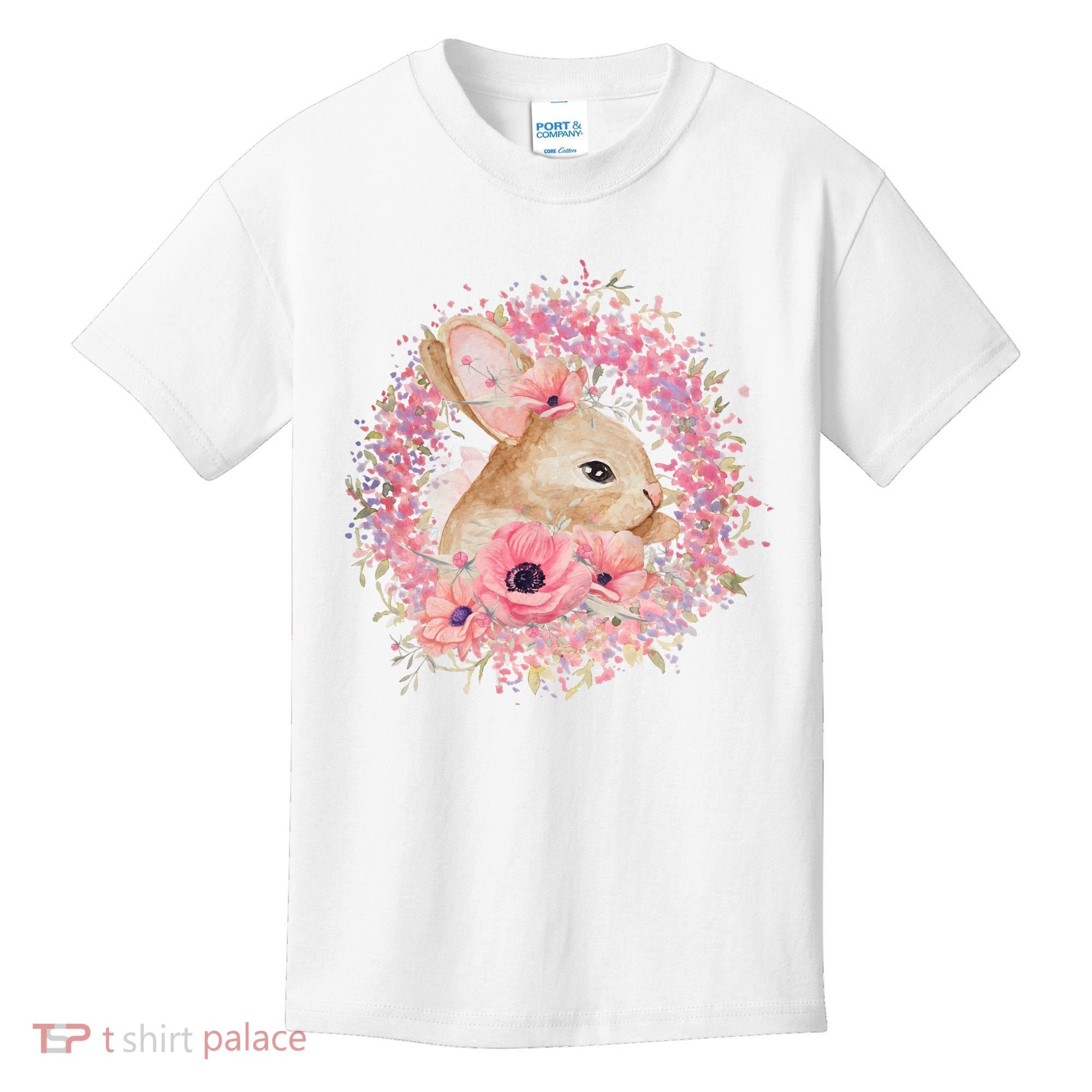 Cute Pink Floral Easter Bunny Kids T-Shirt