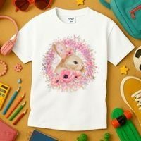 Cute Pink Floral Easter Bunny Kids T-Shirt thumb 3