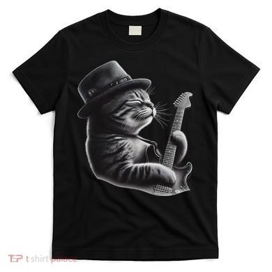 Cat Playing Guitar Funny Rock Music Guitar Cat T-Shirt