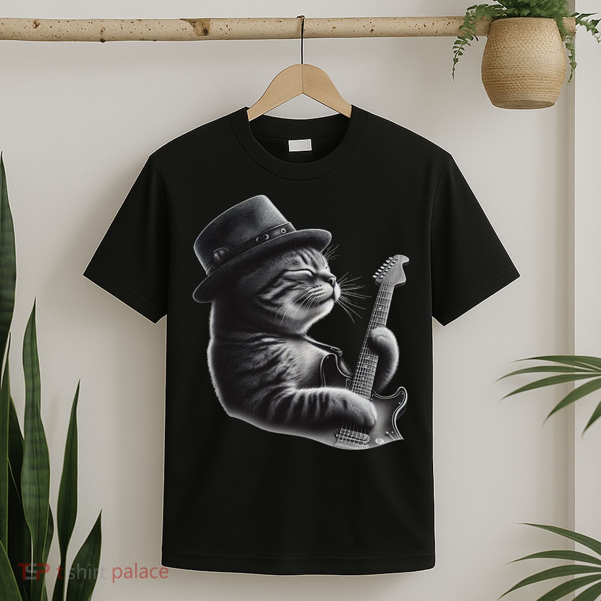 Cat Playing Guitar Funny Rock Music Guitar Cat T-Shirt